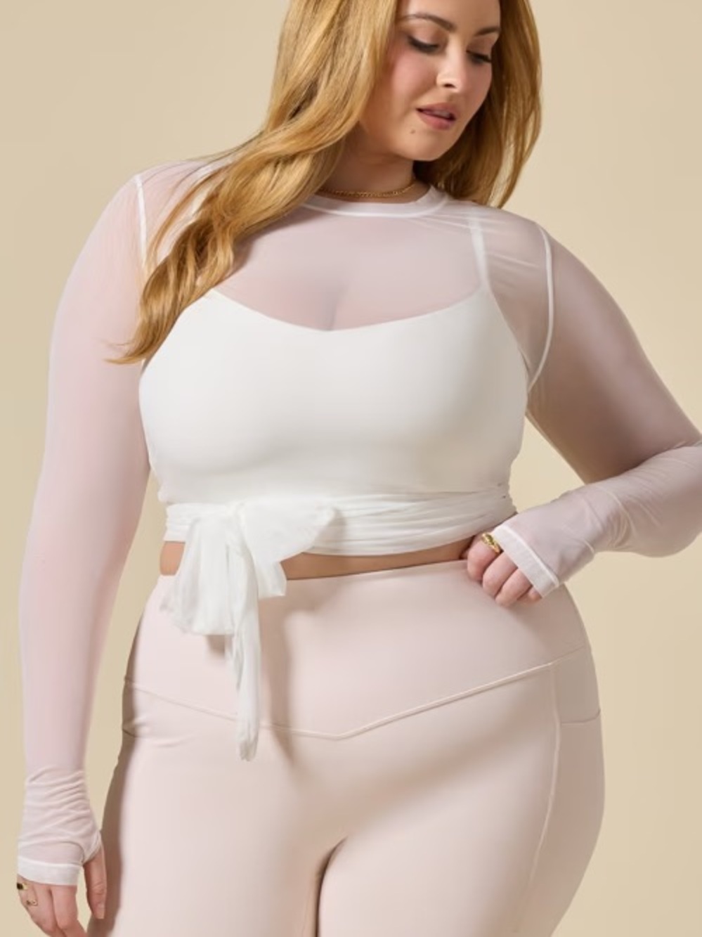 Popflex Bow Back Mesh Reversible Long Sleeve Top - Bright White